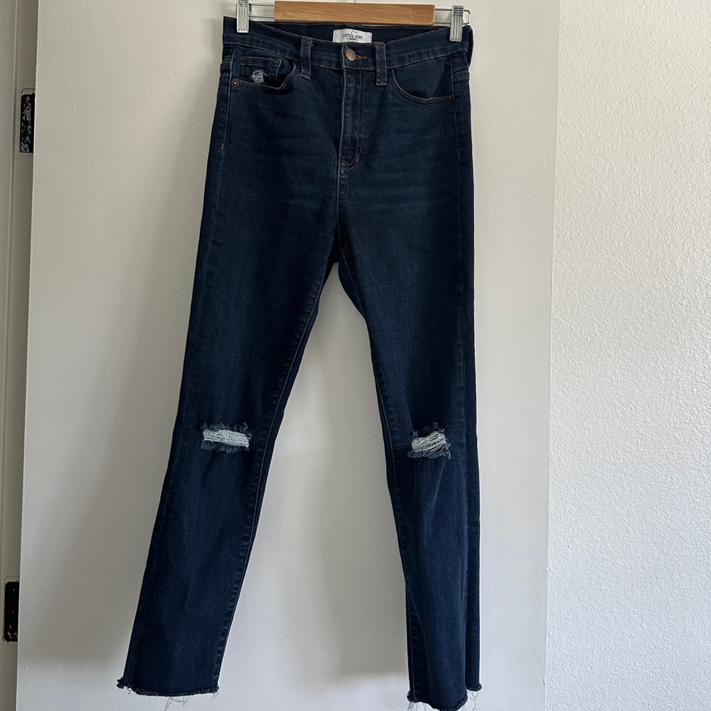 Carly Jean Dark Blue Distressed Women's Jeans